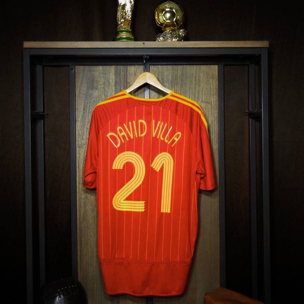 Spain 2005–2007 Home Jersey – David Villa #21 – XL – Red & Yellow Adidas Shirt